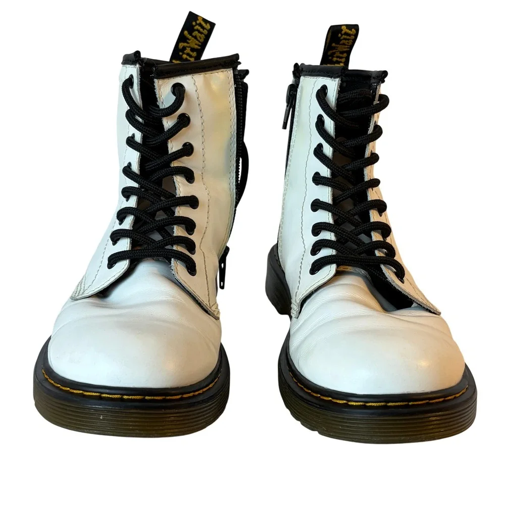 Dr. Martens 1460 J White Leather Combat Boots Side Zip Kids Youth 4 EU 36